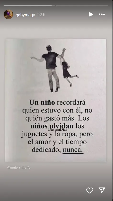 Story de Gabriela Guillén, compartiendo la publicación de una cuenta
