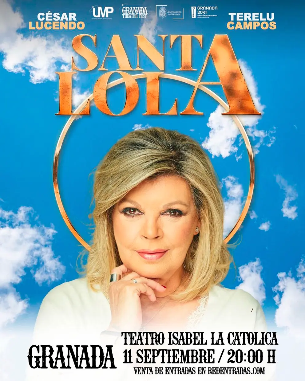 Terelu Campos en uno de los carteles de la obra de teatro 'Santa Lola'.