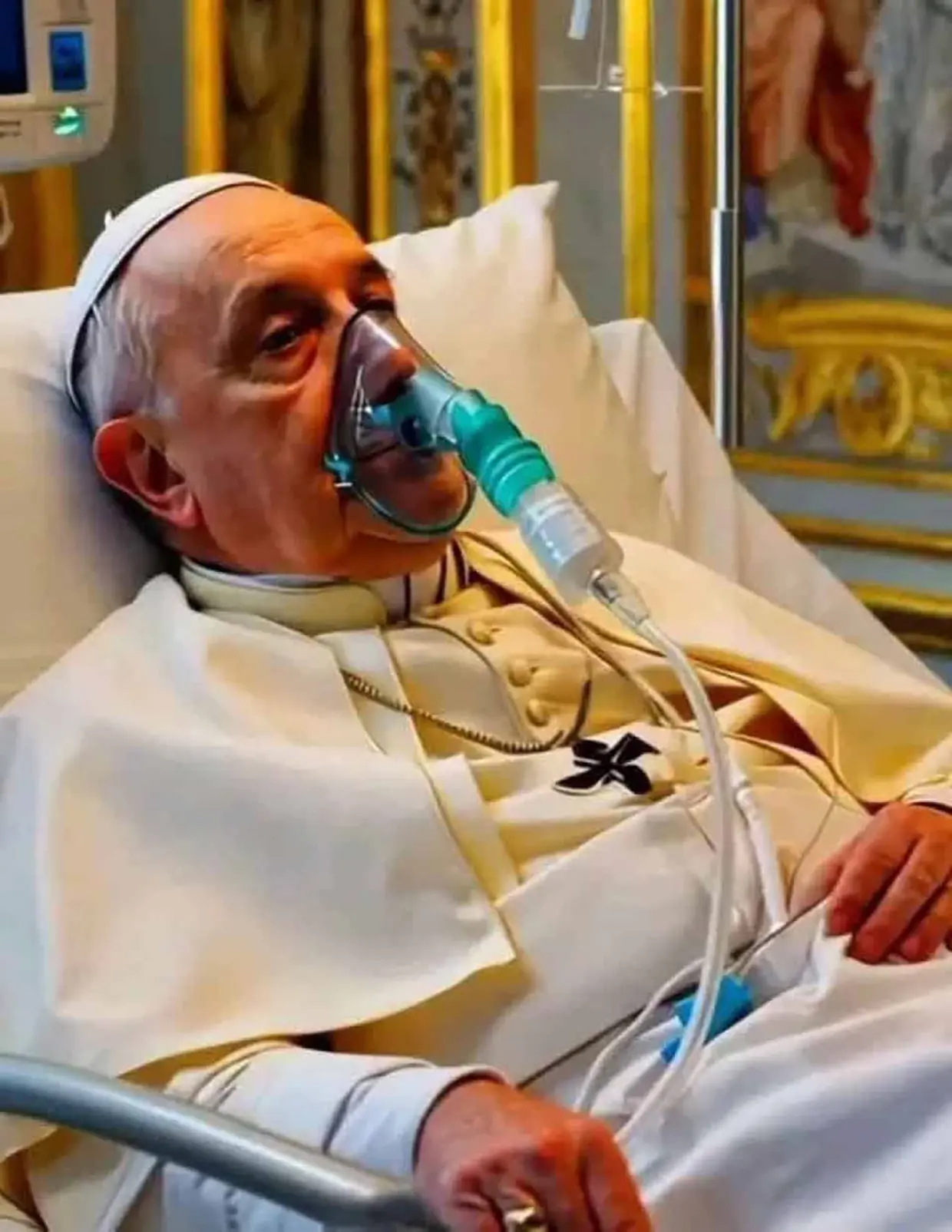 Foto falsa del Papa Francisco ingresado en el hospital realizada mediante inteligencia artificial.