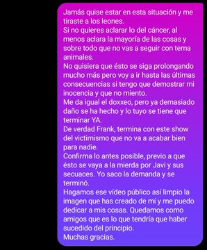 Frank Cuesta enseña las pruebas de su supuesta extorsión