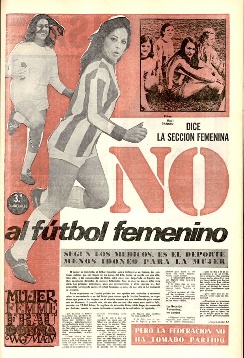 Diario 'Pueblo', de noviembre de 1970, con la opinión del franquismo sobre el balompié y la mujer.