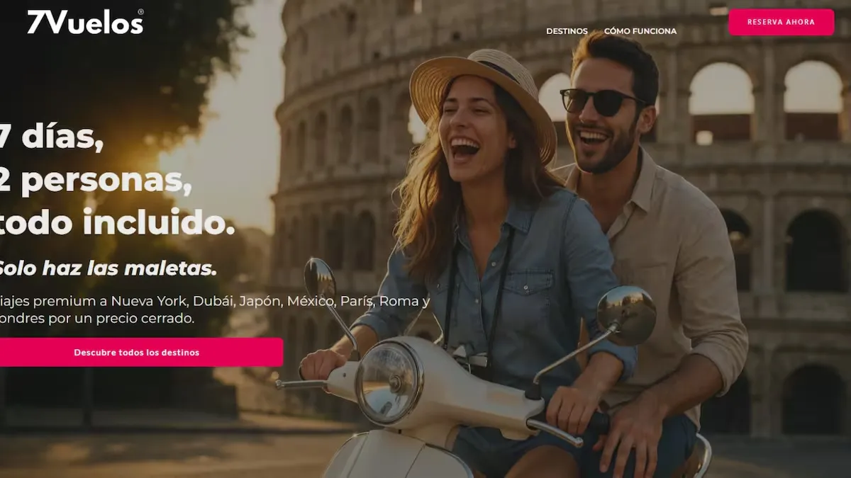 Imagen de la web de la agencia de viajes 7 vuelos, responsable de estafar a usuarios e influencers