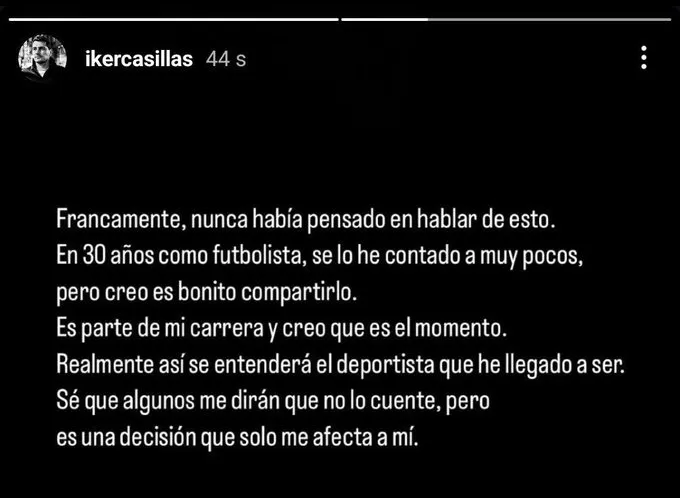 Iker Casillas en un story subido el 2 de junio de 2025 que borró a los 5 minutos