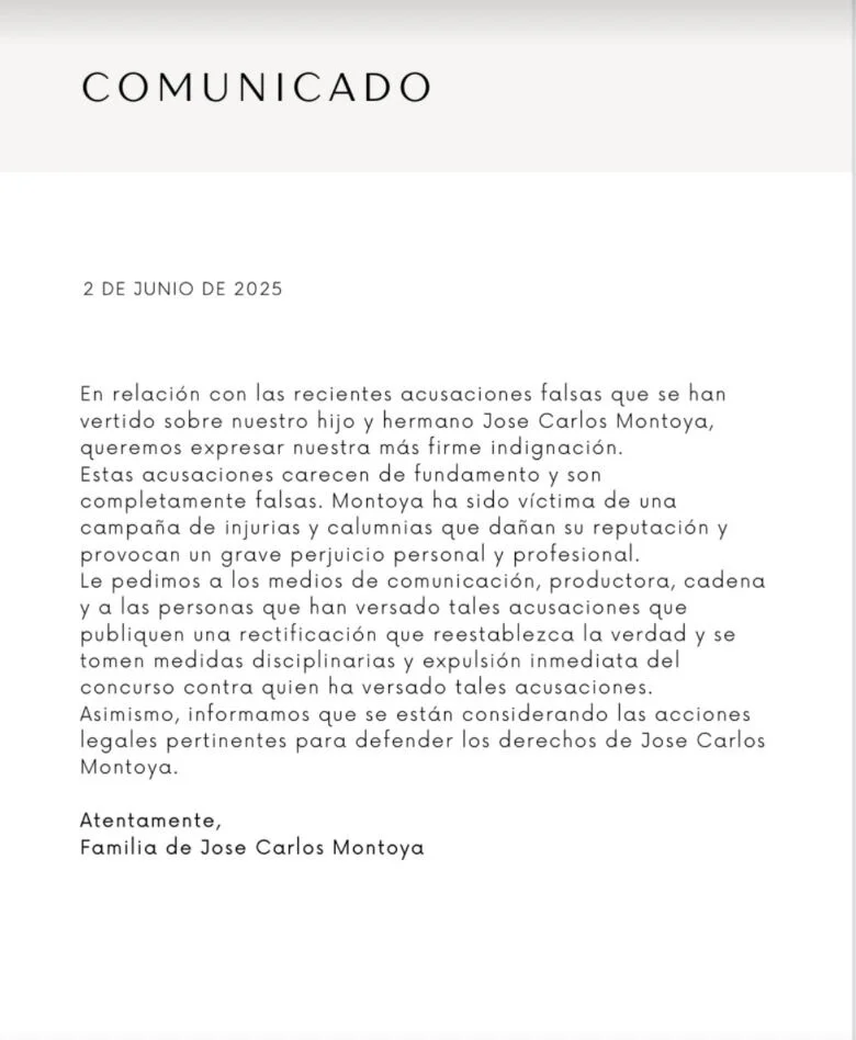 El sorprendente comunicado de la familia de Montoya para defenderlo tras las acusaciones de violencia hacia Anita