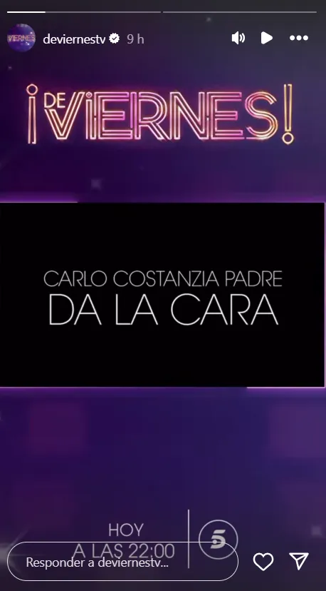 Story de De viernes anunciando que Carlo Costanzia padre se sentará a hablar tras la condena de sus hijos Rocco y Pietro
