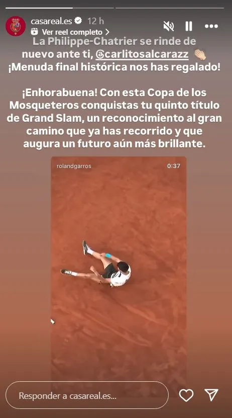 La Casa Real felicita a Carlos Alcaraz.