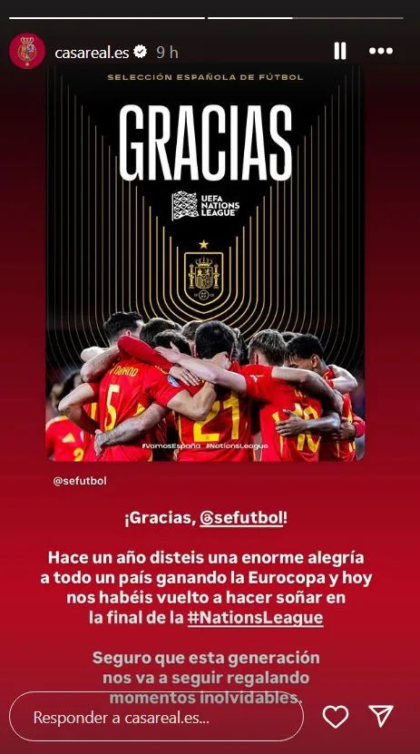 La Casa Real felicita a la Selección Española.