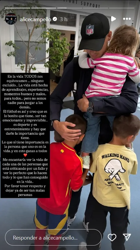 Alice Campello comparte un menaje en redes tras las amenazas a Morata