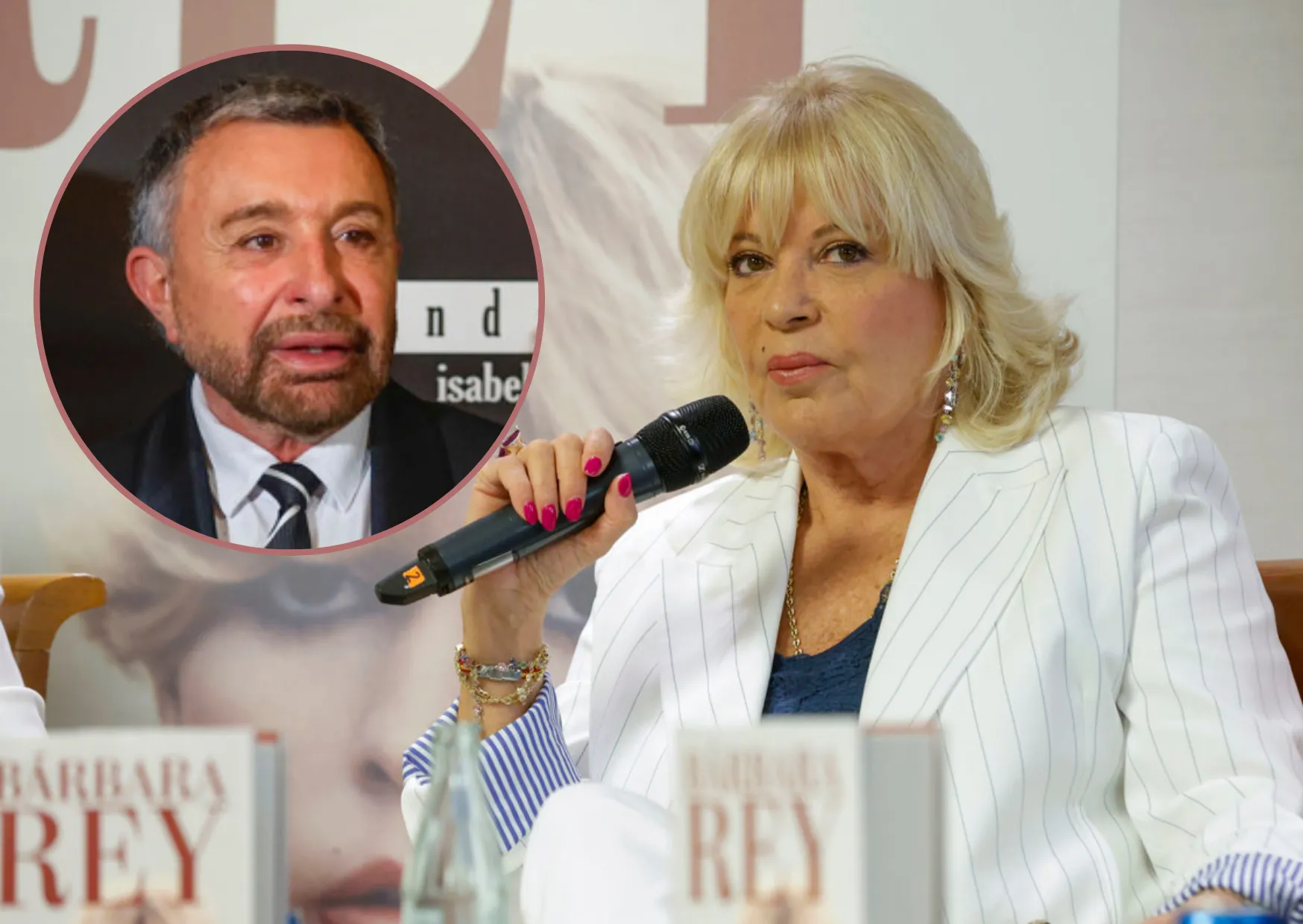 Bárbara Rey en la presentación de sus memoras, en un montaje con José Manuel Parada