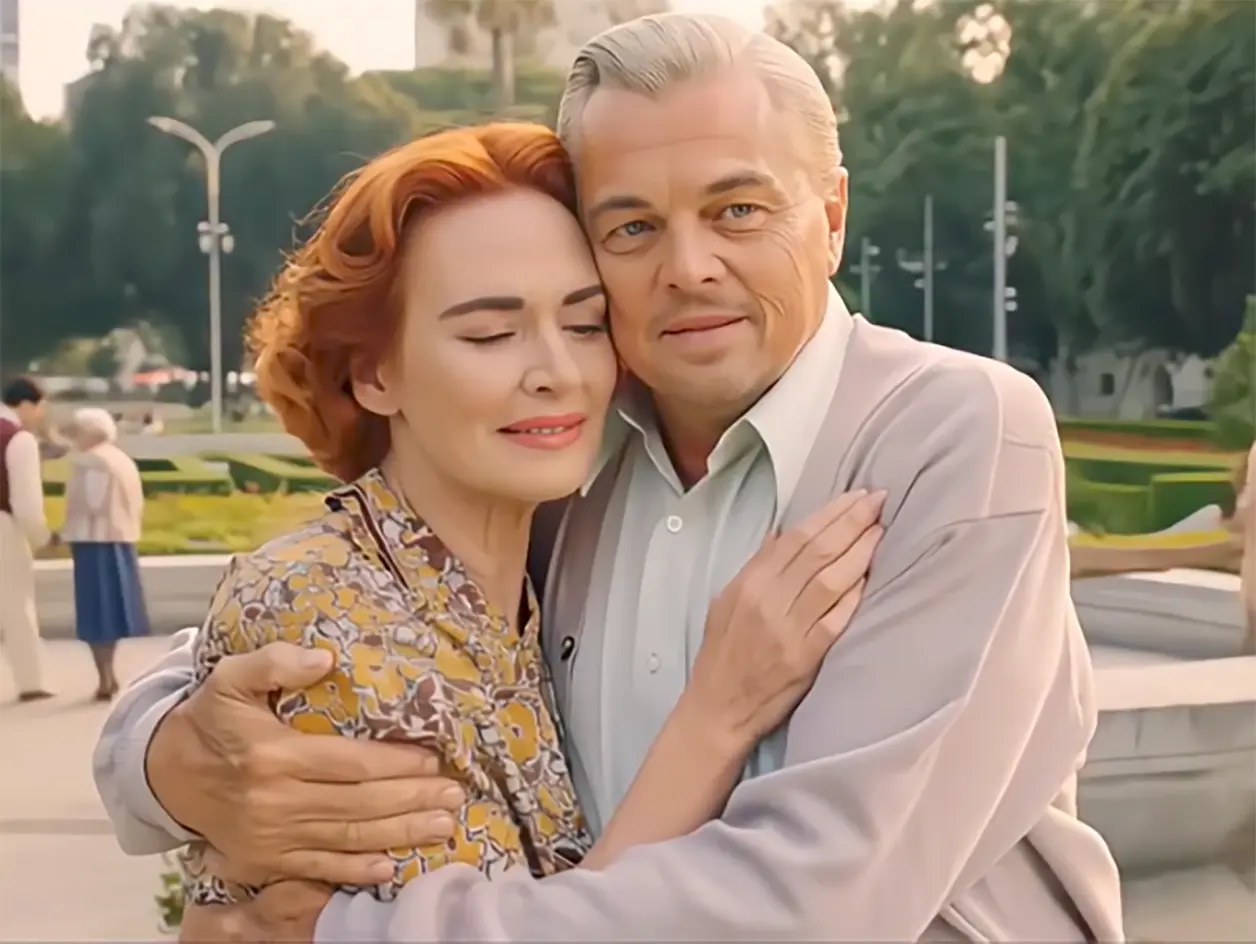 Protagonistas de Titanic abrazados de viejos.