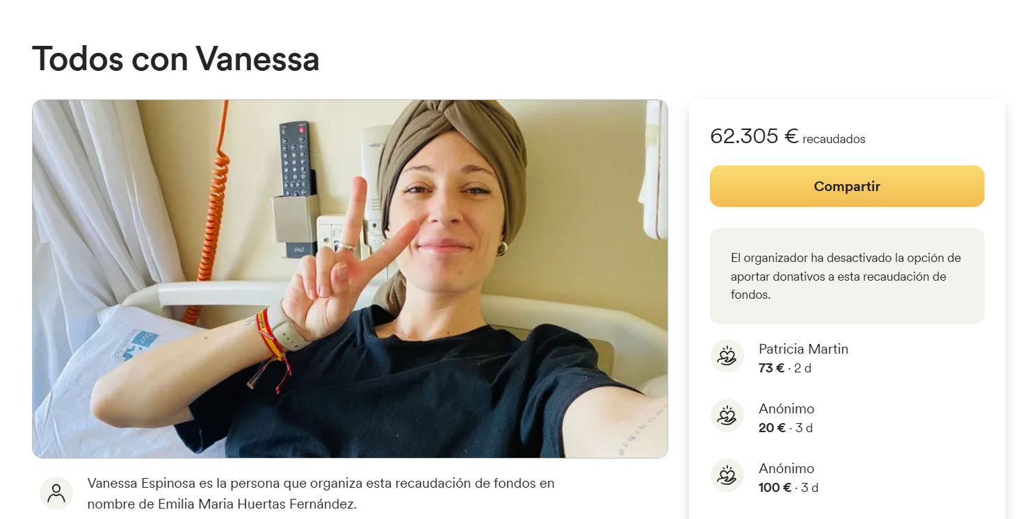 La página de Gofundme "Todos con Vanessa".