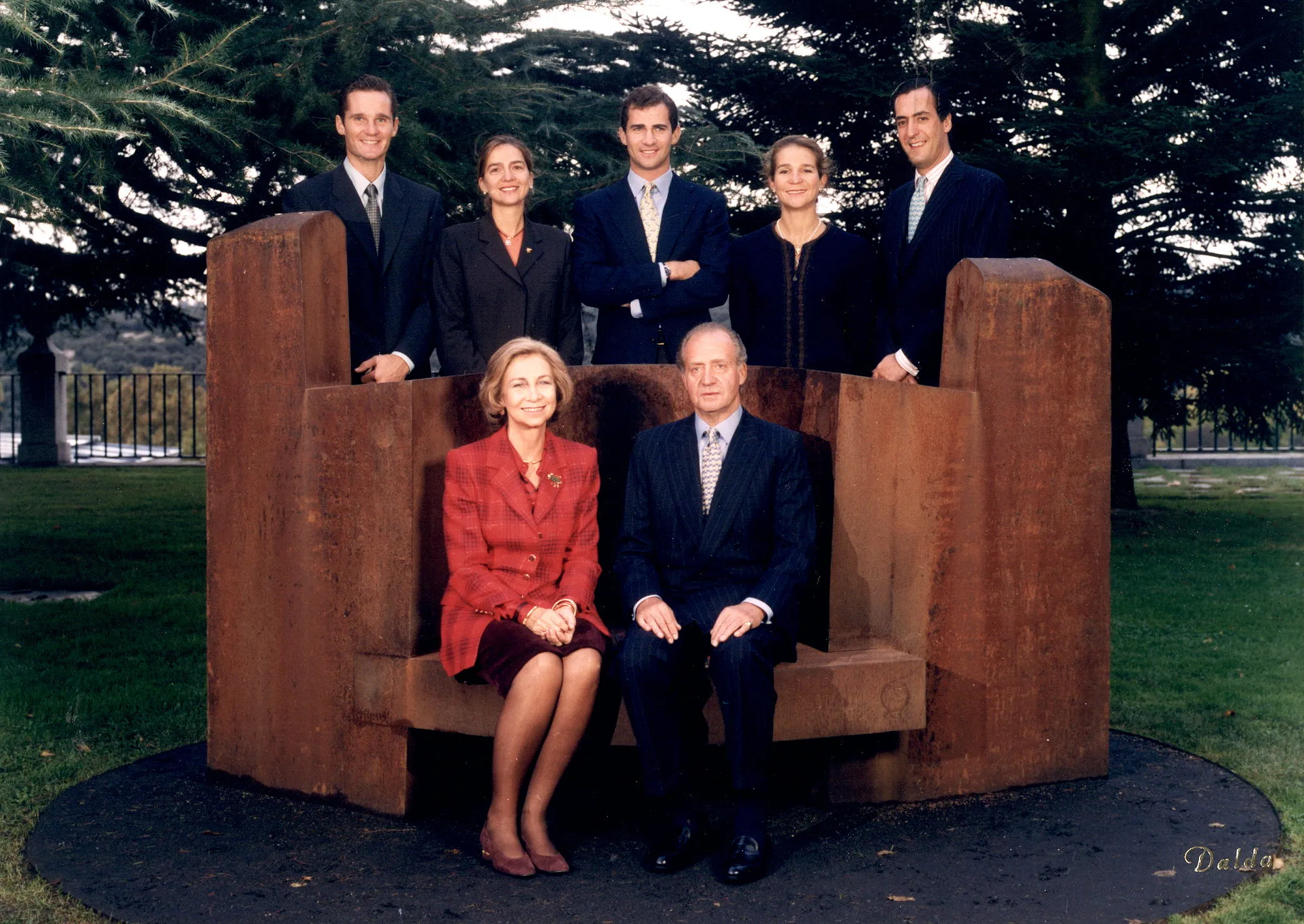 Juan Carlos y Sofía con las infantas Elena y Cristina, Iñaki Urdangarin, Jaime de Marichalar y Felipe VI.