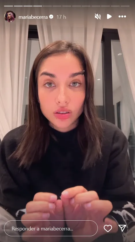 María Becerra en una imagen de stories hablando de cómo está su salud tras estar a punto de morir por su 2º embarazo ectópico