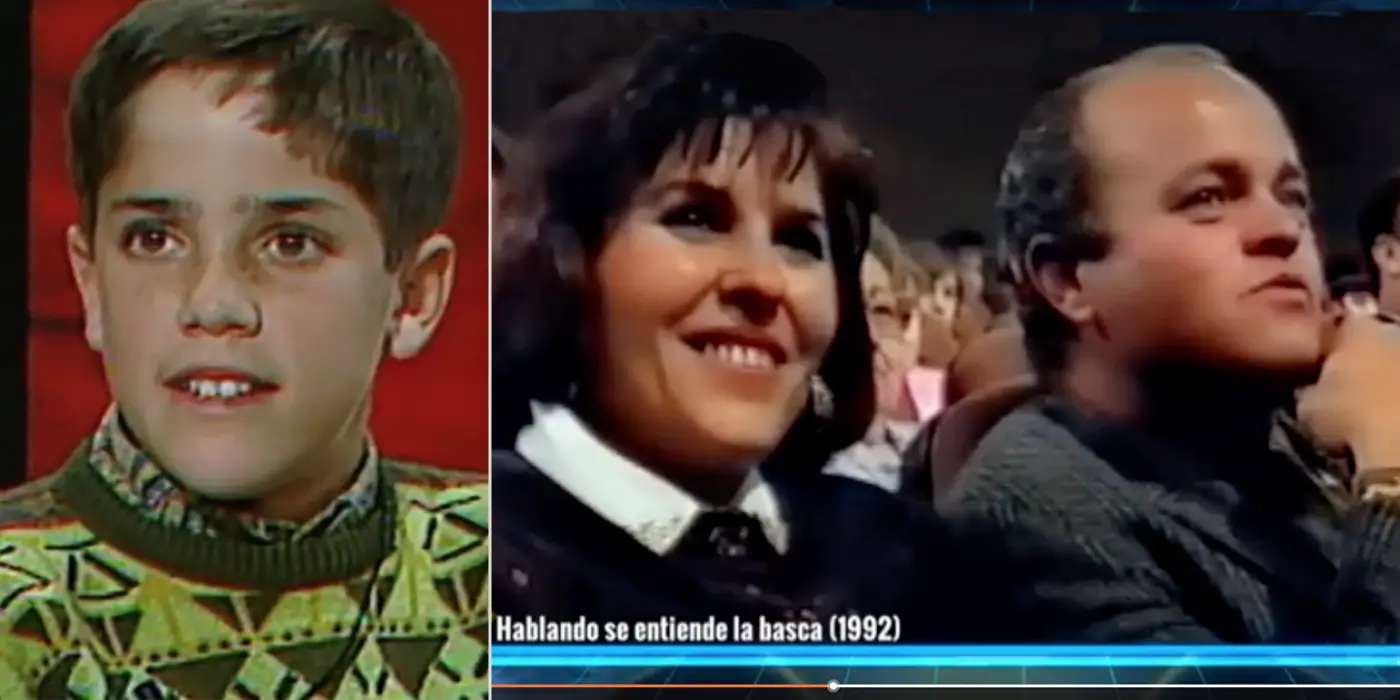 Roberto Leal de niño y sus padres entre el público del programa 'Hablando se entiende la basca'.