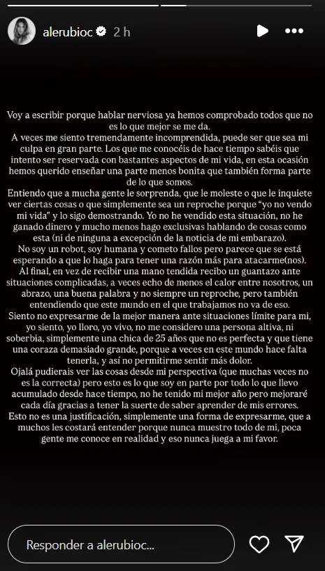 Alejandra Rubio publica un story tras las críticas de Joaquín Prat en Vamos a ver