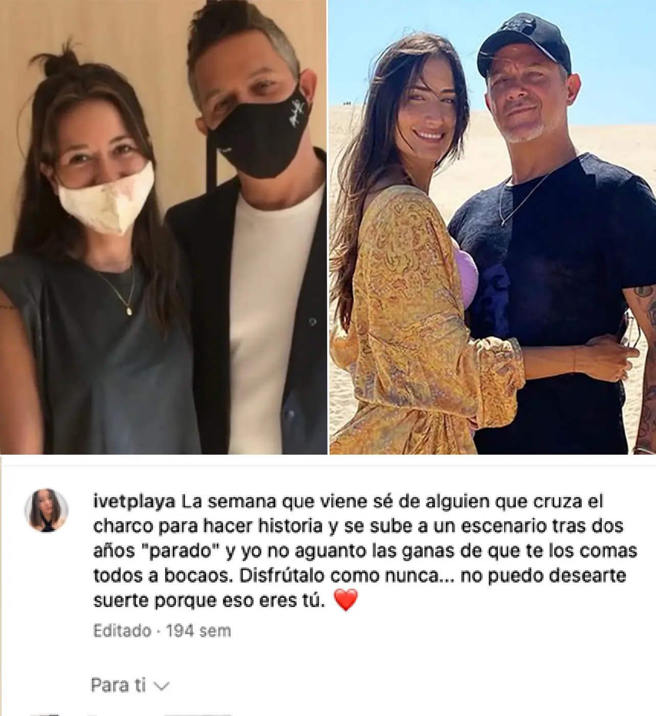 Ivet y el cantante con mascarilla, en la pandemia. Dcha., con Rachel Valdés, su pareja de entonces.