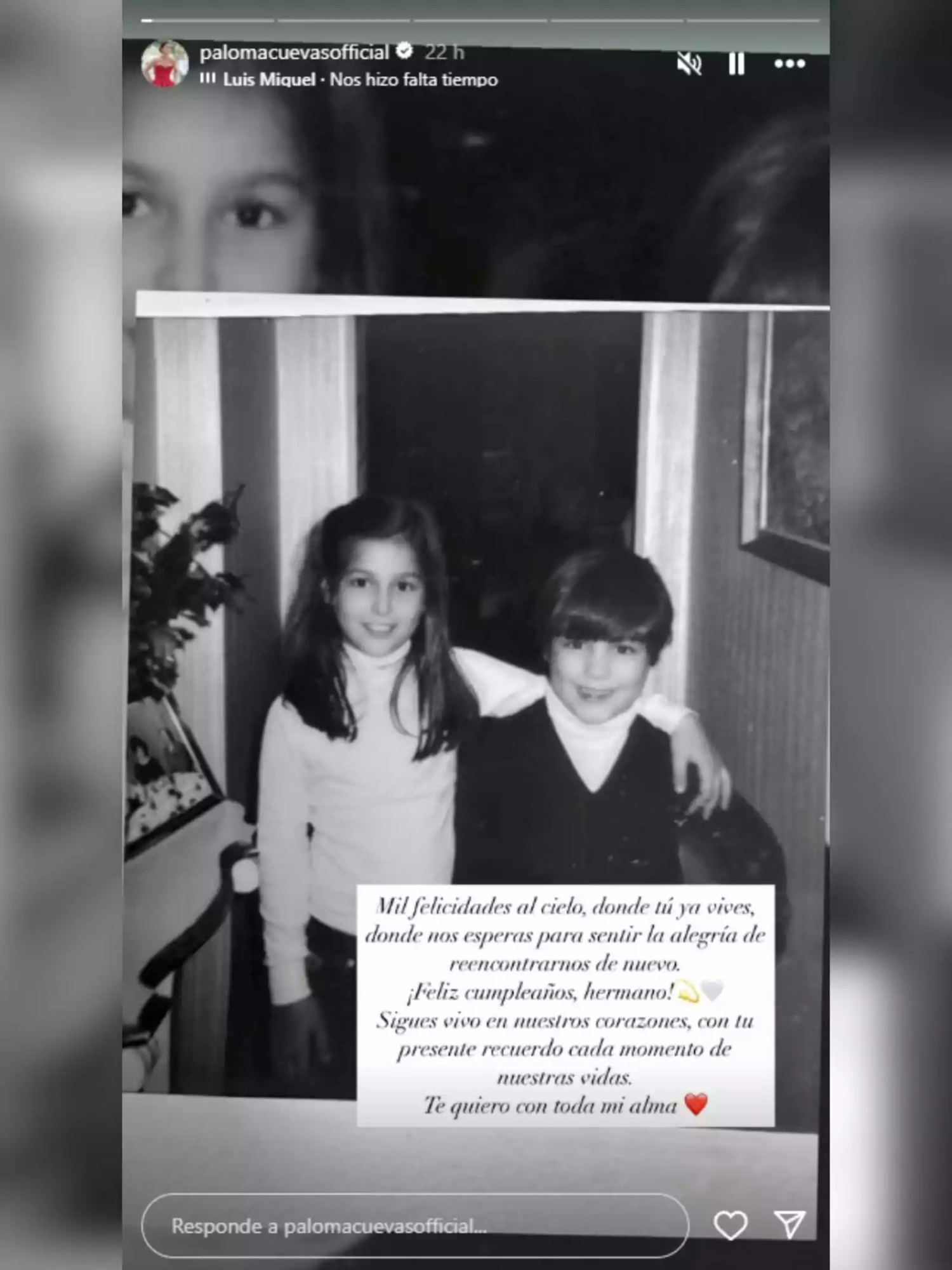 Story de Paloma Cuevas de pequeña con su hermano Victoriano