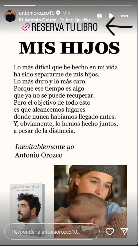 Antonio Orozco comparte en stories un capítulo de su libro dedicado a sus hijos