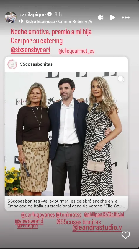 Cari Lapique, Antonio Matos y Carla Goyanes en los premios Elle Gourmet que homenajearon a Caritina Coyanes