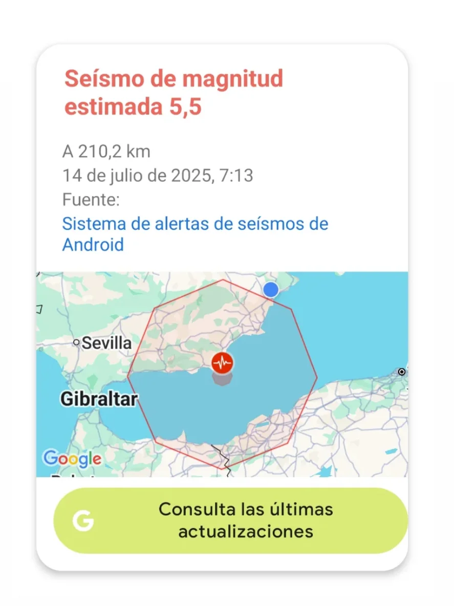 Aviso en el móvil del terremoto de Almería