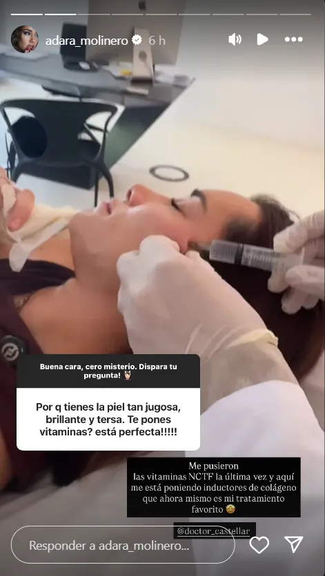 Adara Molinero en una clínica pinchándose tratamientos estéticos