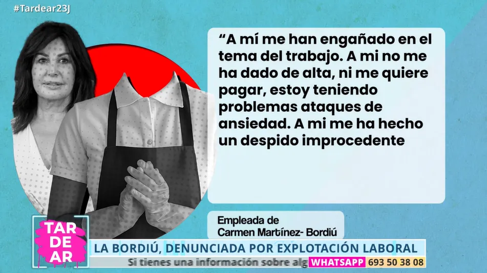 Captura de TardeAR de las declaraciones de la empleada que denuncia a Carmen Martínez-Bordiú por no pagarla