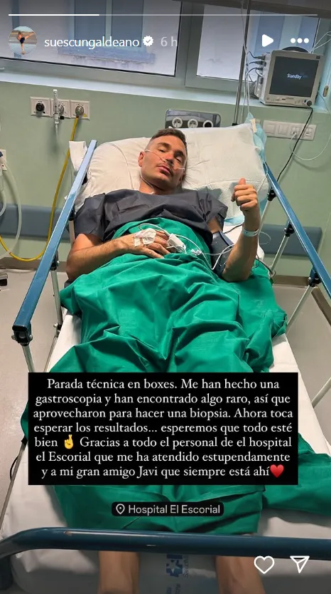Christian Suescun en la cama de un hospital (story compartido en redes)