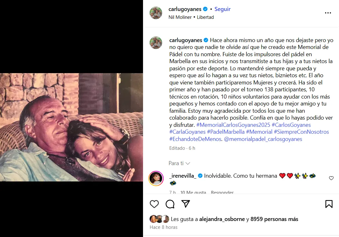 Carla Goyanes comparte un vídeo con fotos con su padre, y del homenaje que le ha hecho en el primer aniversario de su muerte