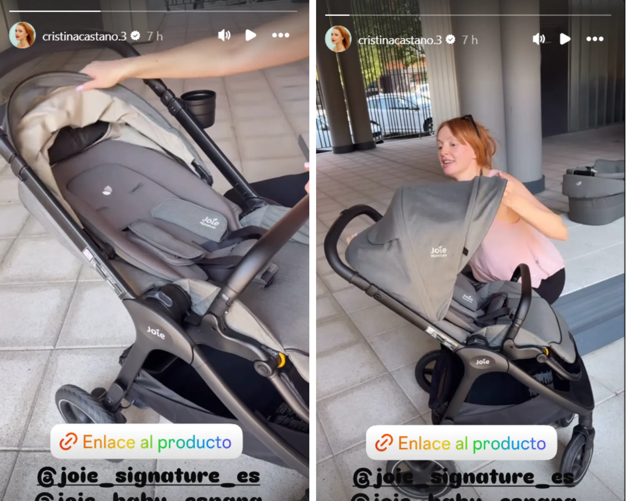 Cristina Castaño enseñando en stories el carrito para su bebé