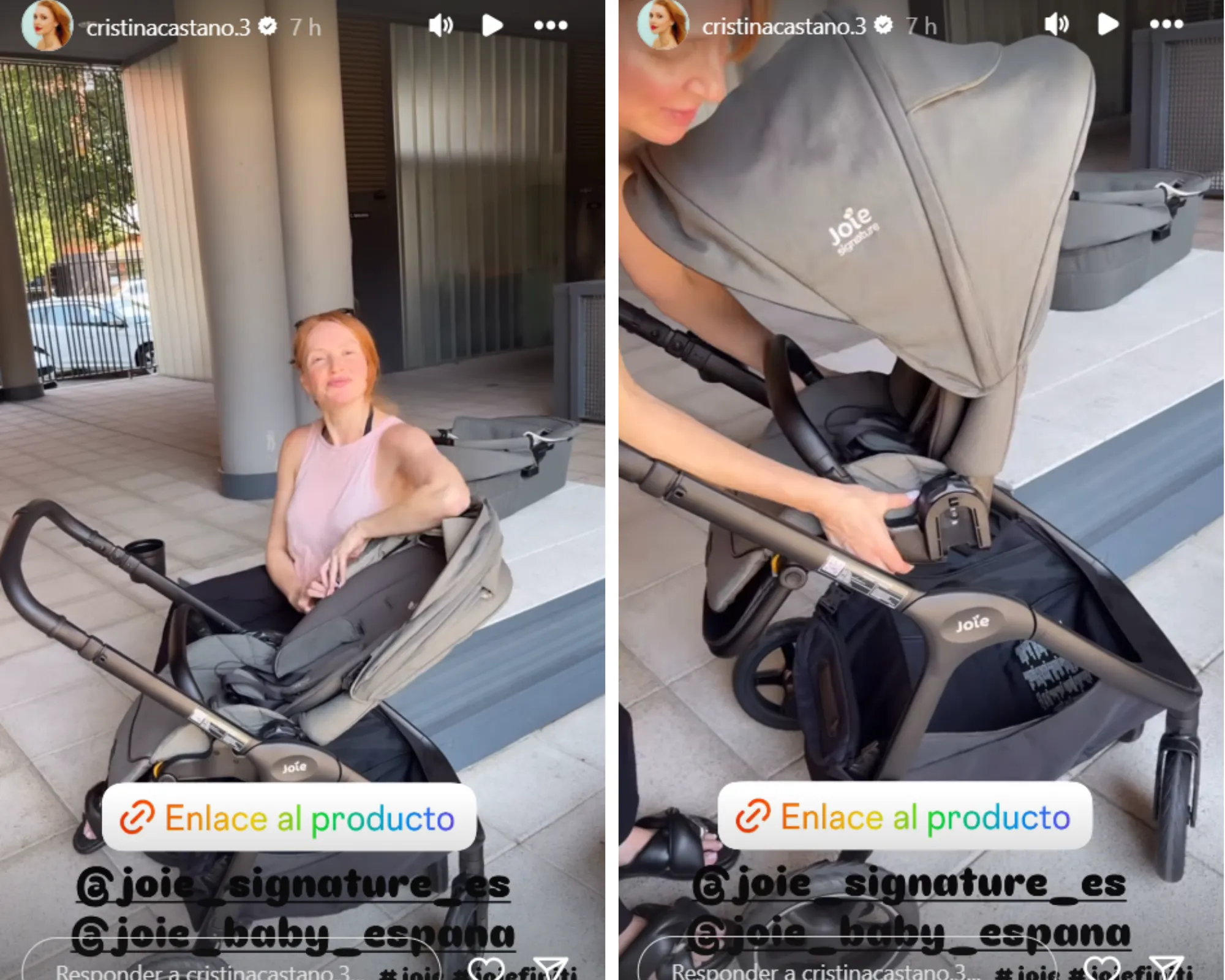 Cristina Castaño enseñando en stories el carrito para su bebé