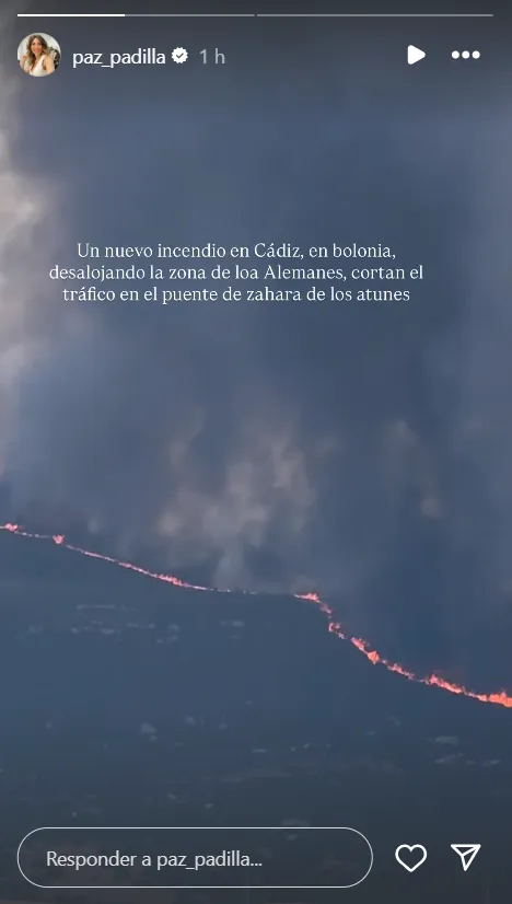 Paz Padilla en una imagen del incendio de Zahara de los Atunes