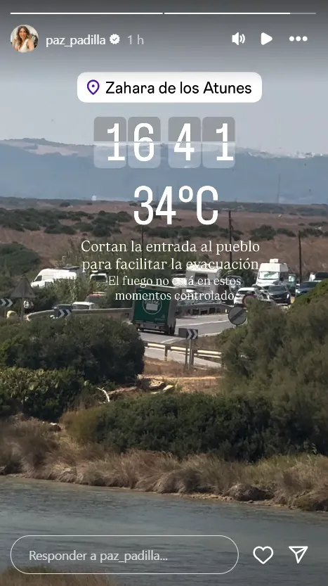 Paz Padilla en una imagen del incendio de Zahara de los Atunes
