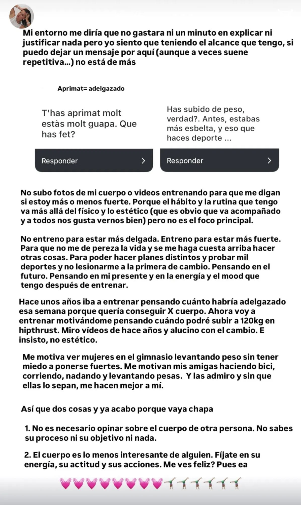 Comunicado en redes sociales de Laura Escanes