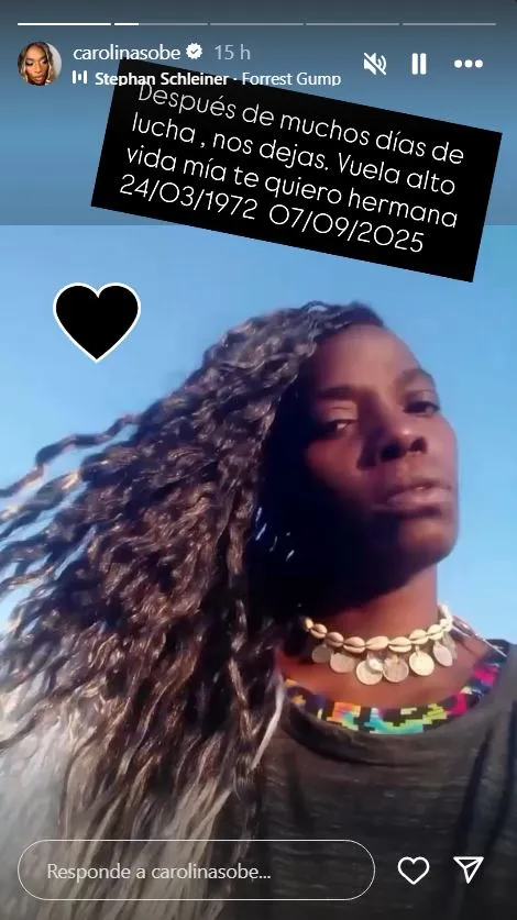 Carolina Sobe comunica la muerte de su hermana.