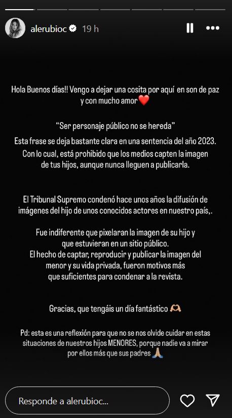 El comunicado de Alejandra Rubio.