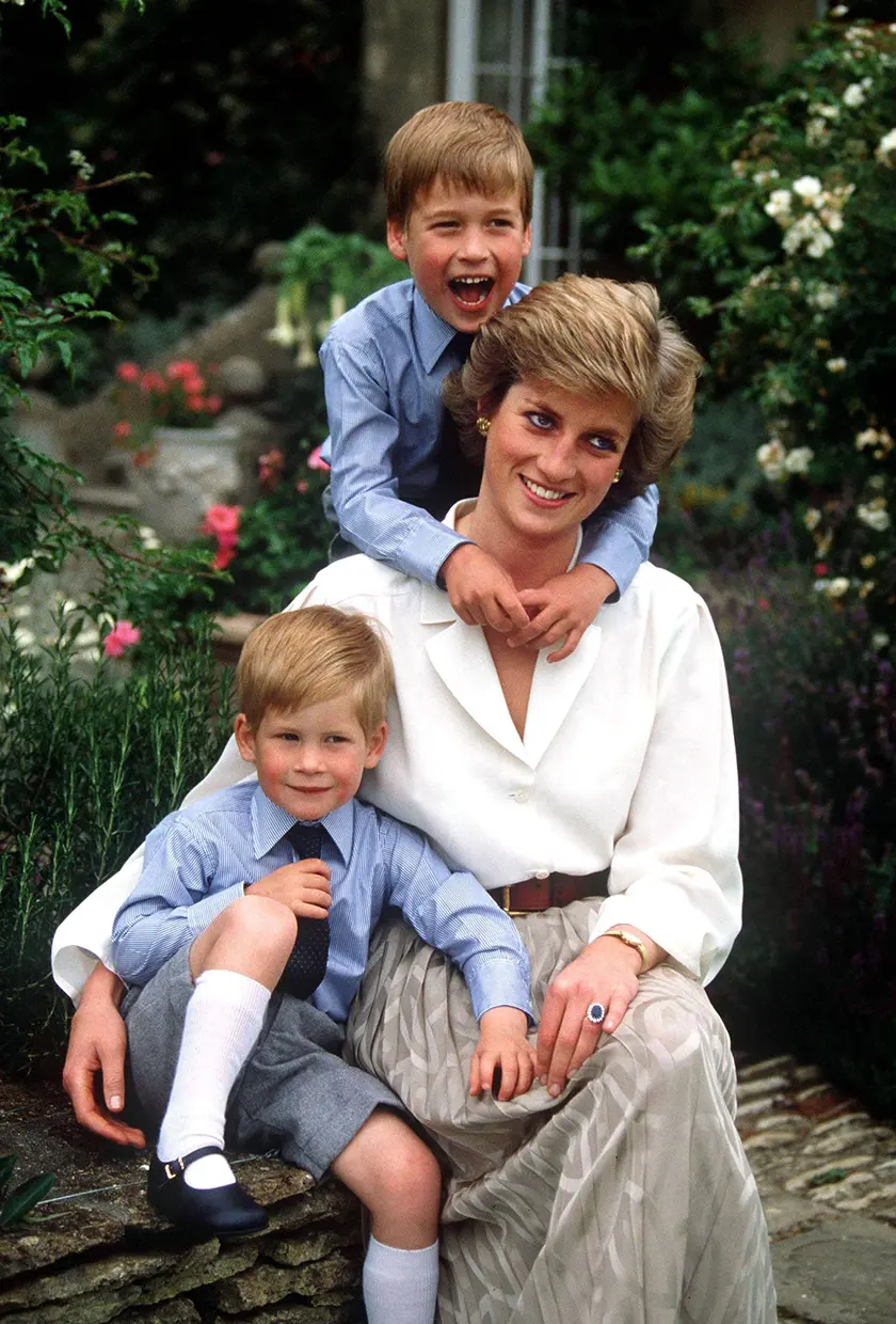 Lady Di con sus hijos Guillermo y Harry