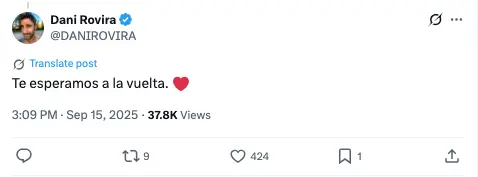 Dani Rovira, mensaje de apoyo a Javier Cansado