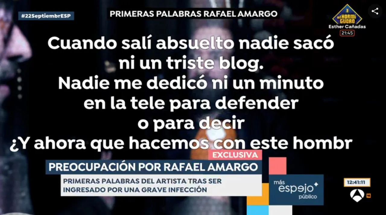 Rafael Amargo habla para 'Espejo público' desde el hospital.