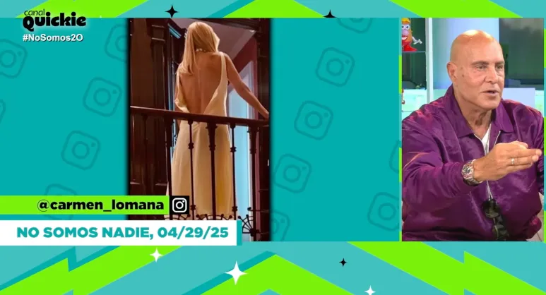 Captura de No somos nadie con Kiko Matamoros arrodillado hablando sobre Carmen Lomana