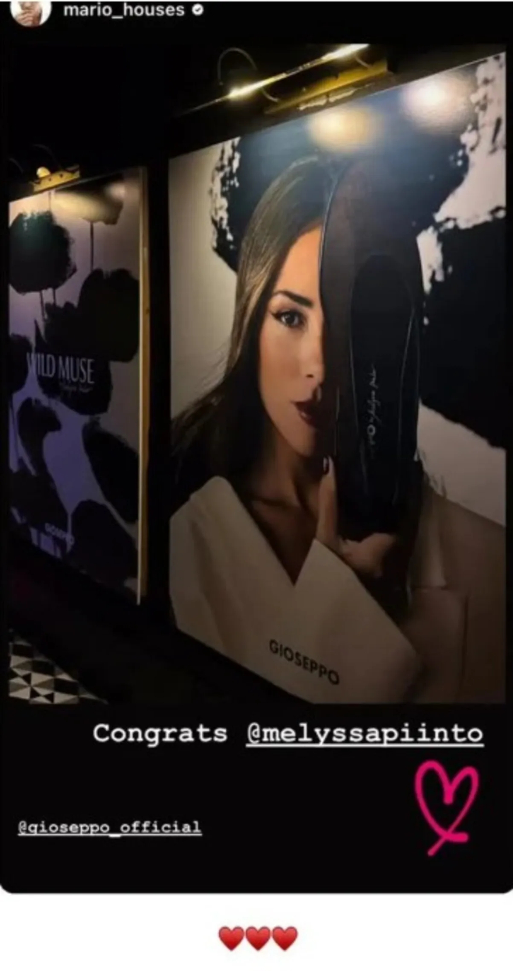 Melyssa Pinto reaccionando al apoyo de Mario Casas en sus redes sociales
