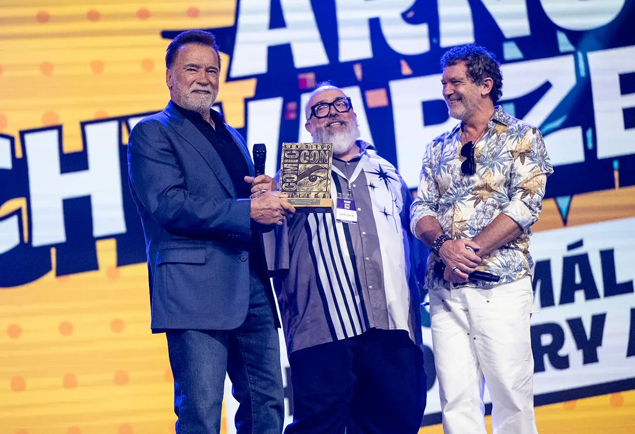 Arnold Schwarzenegger, Antonio Banderas y Álex de la Iglesia.