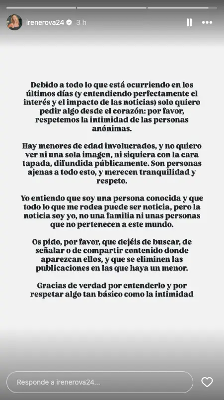 Comunicado de Irene Rosales tras ser pillada con su nuevo novio.