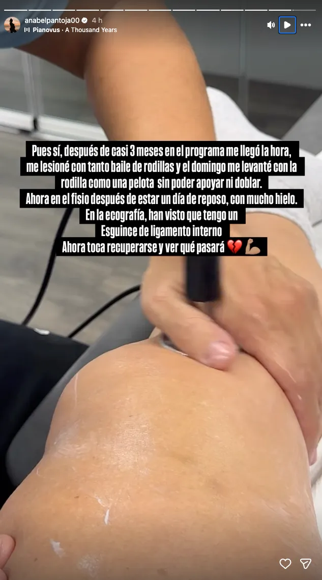 Story de Anabel Pantoja explicando que se ha lesionado antes de la semifinal de Bailando con las estrellas