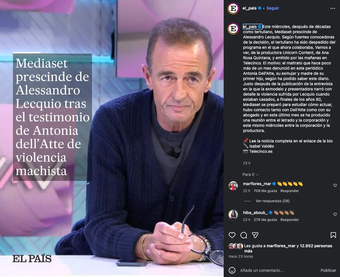 Mar Flores e Hiba Abouk comentan la publicación de El País sobre el despido de Telecinco de Alessandro Lequio con unos aplausos.